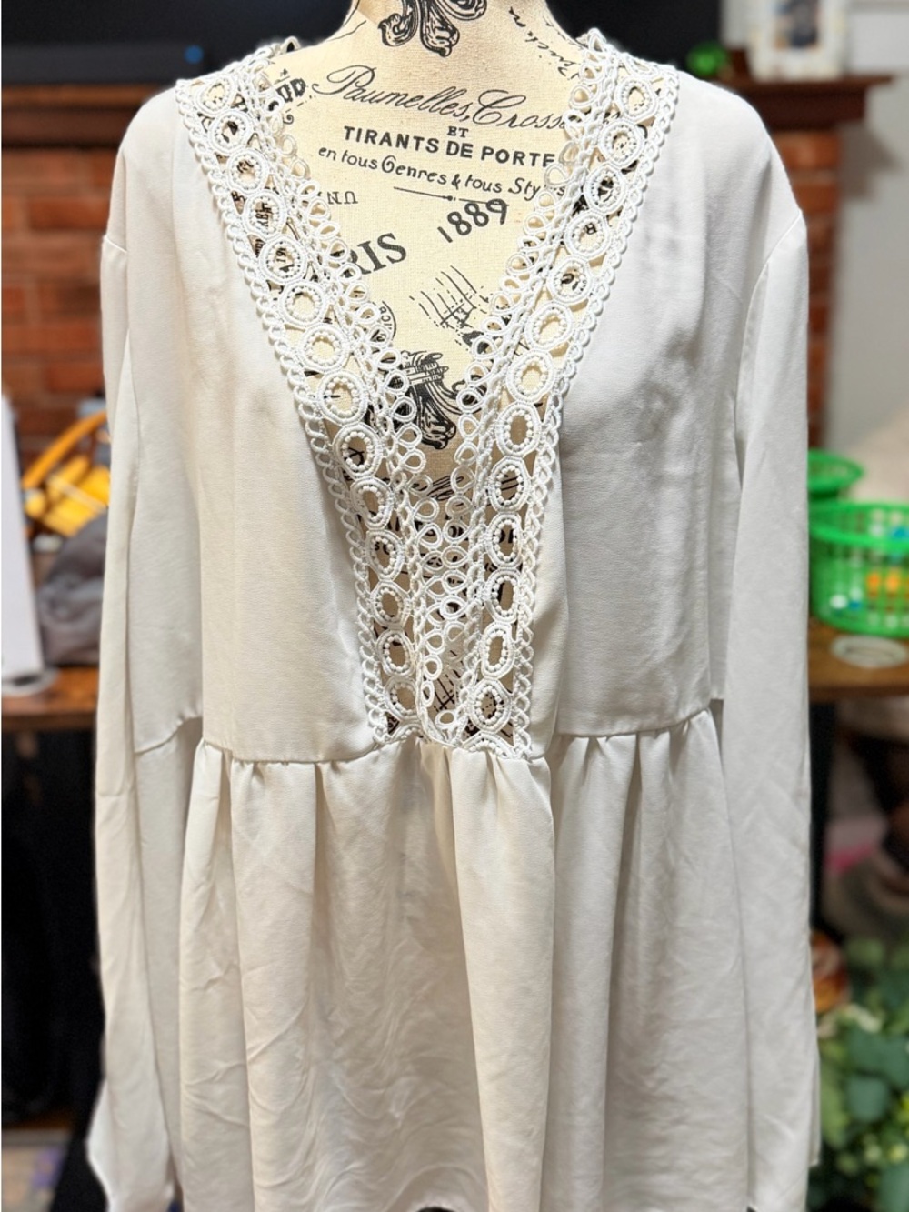 K.Jordan Cream Top with Crochet Lace Trim